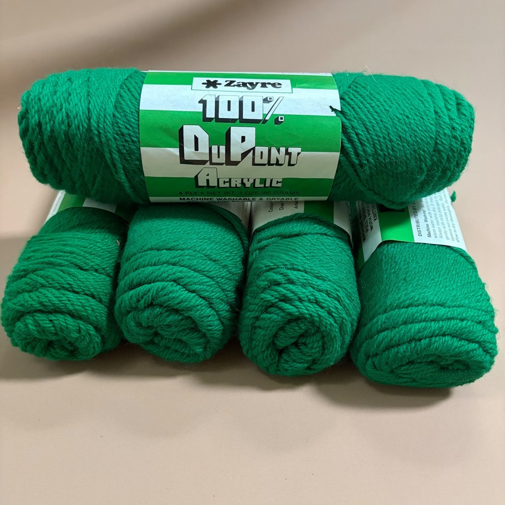 Vintage Zayre 100% DuPont Acrylic Yarn 5 Skeins 51 Emerald Green Worsted 4 Ply